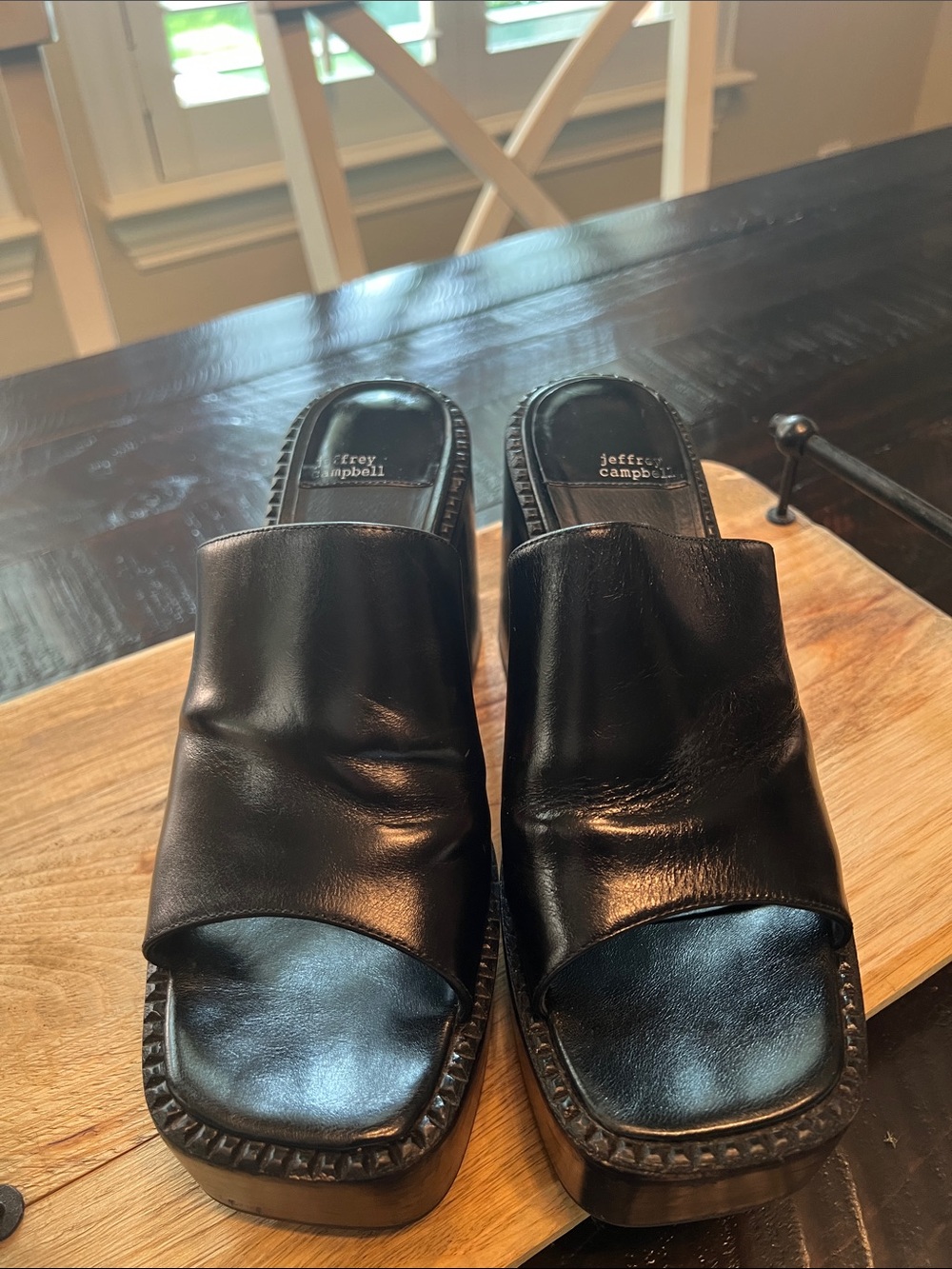 Jeffrey Campbell Black Leather Platform Open-Toe Mule Heels - Picture 3 of 13